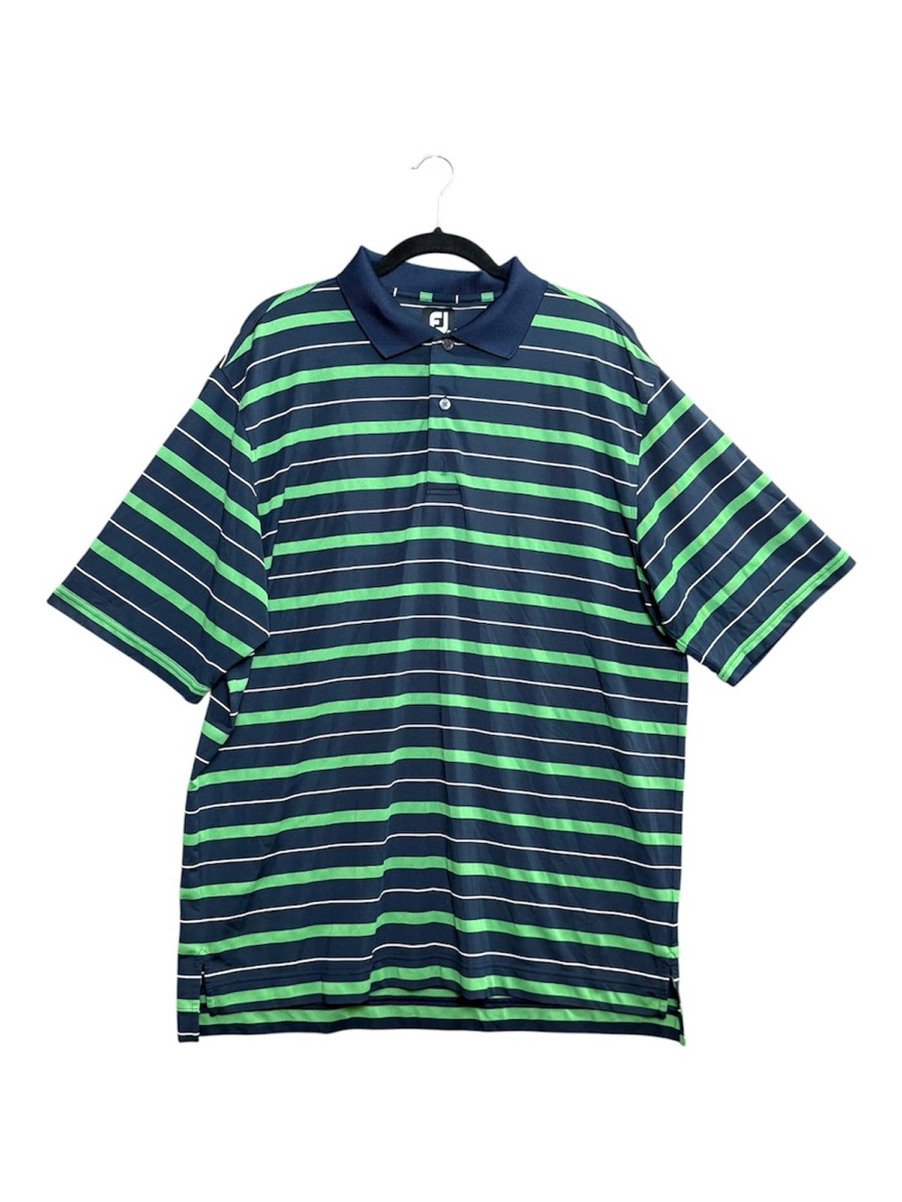Footjoy Performance Men's X-Large Blue Green Striped Spandex Blend Golf Polo